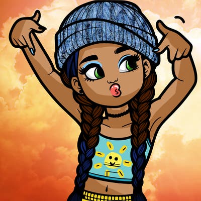 realistic teenage girl with braids and a beanie and crop top doing 🫶🏼