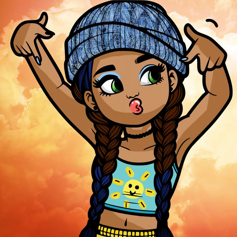 realistic teenage girl with braids and a beanie and crop top doing 🫶🏼