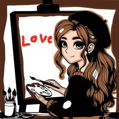 realistic girl artist painting a blank canvas