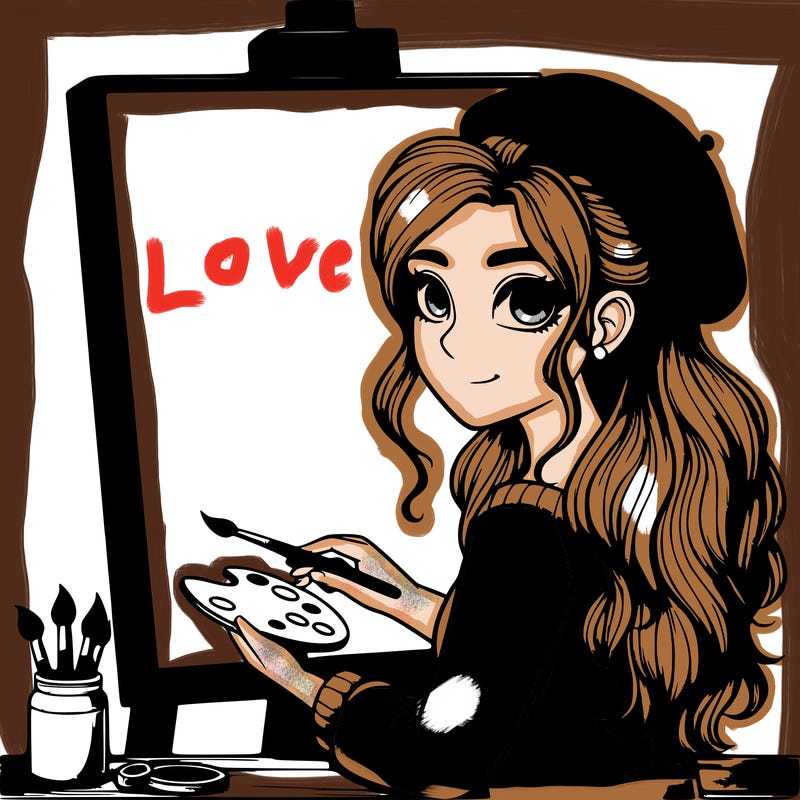 realistic girl artist painting a blank canvas