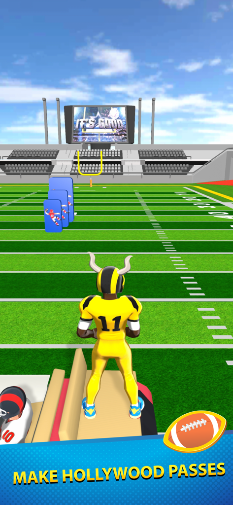Hyper Touchdown 3D - Hyper Touchdown 3D gameplay showing a football player in a stadium making Hollywood passes