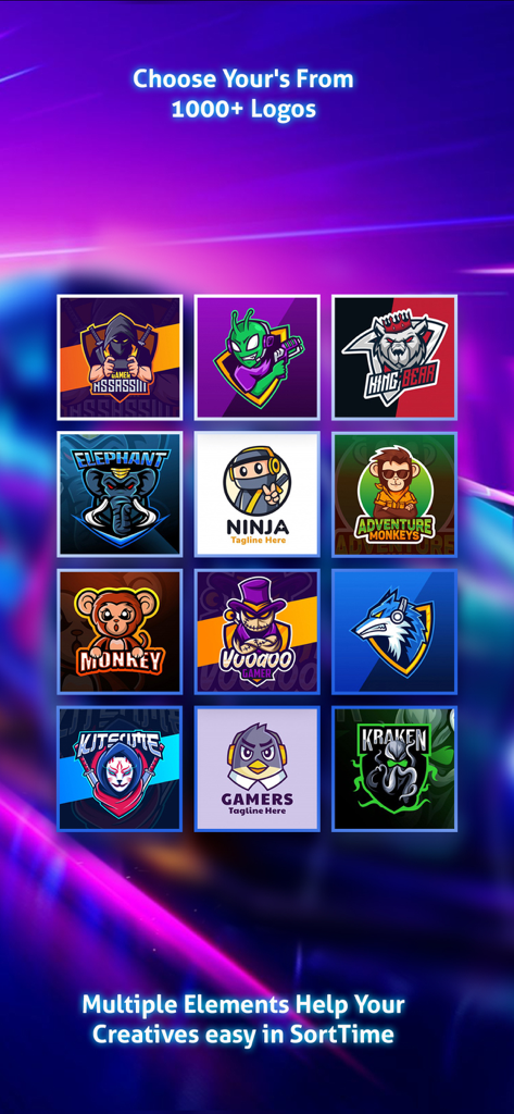 Logo Maker Esport Gaming Logo - Eine Sammlung von Esport-Maskottchen-Logo-Vorlagen mit Tieren und Kriegern.