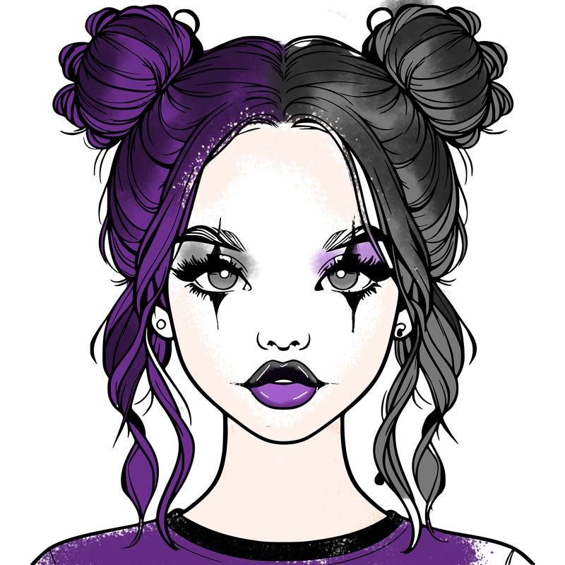 realistic girl with two buns in hair and lips