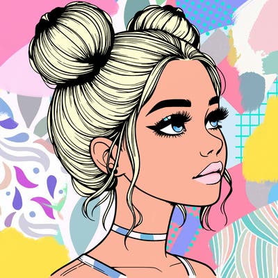 realistic girl with buns on the top of her head