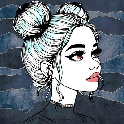 realistic girl with buns on the top of her head