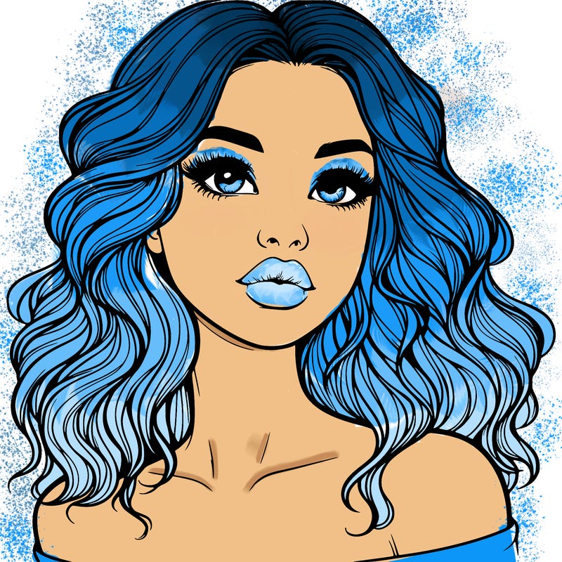 realistic girl with wavy hair and lips