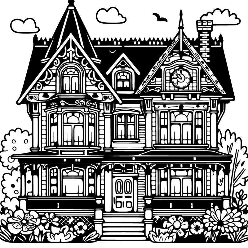 big victorian house with flowers