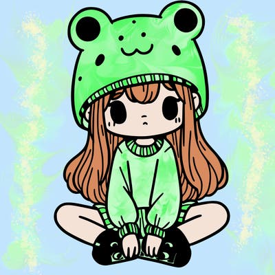 a girl wearing a frog hat and some frog socks