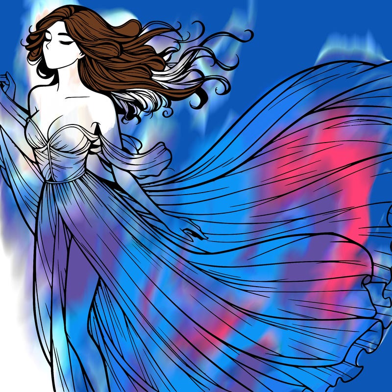 realistic woman in dress flowing the the wind