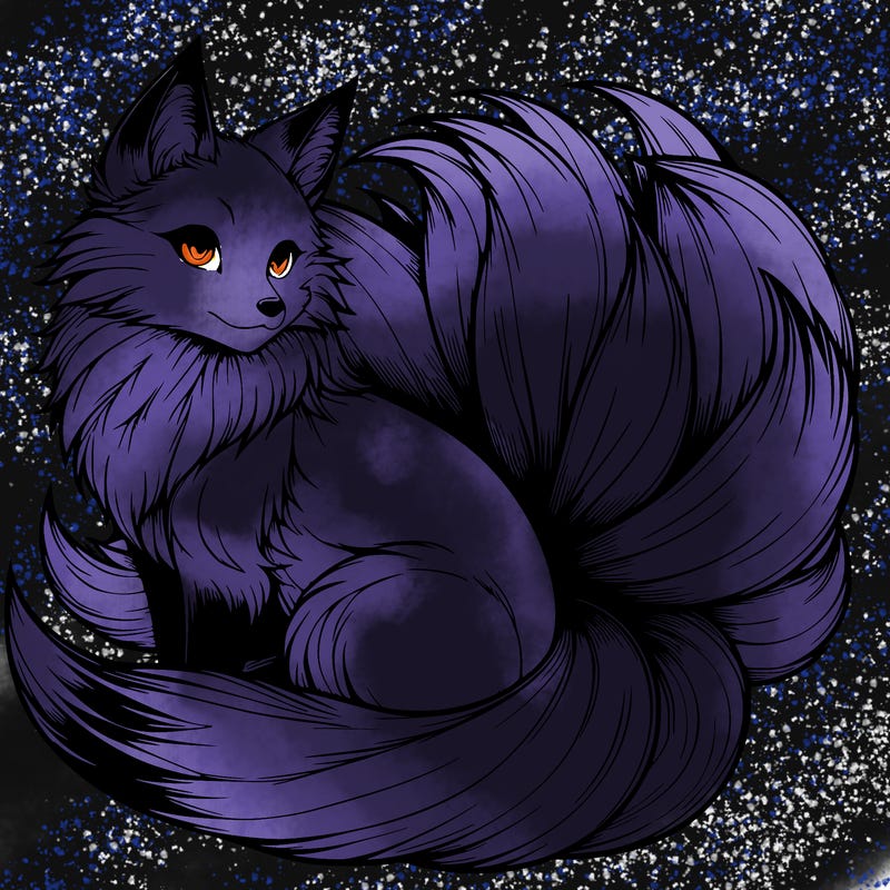 realistic detailed 9 tailed anime fox