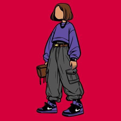 girl with baggy pants and a crop top with jordan's
