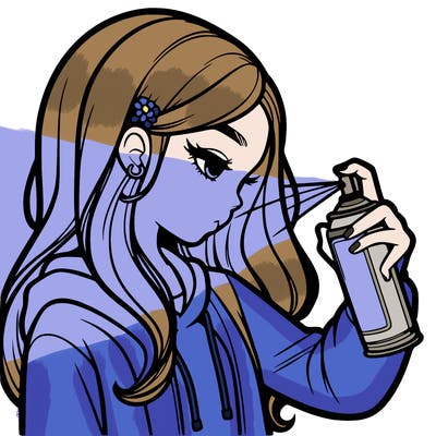 a realistic girl spray painting