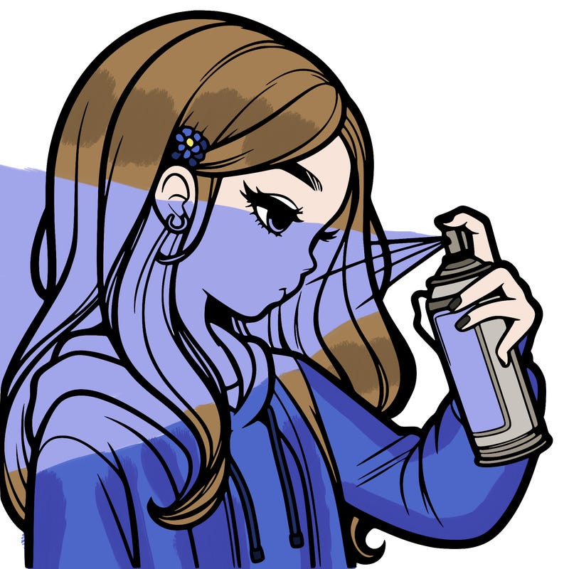 a realistic girl spray painting