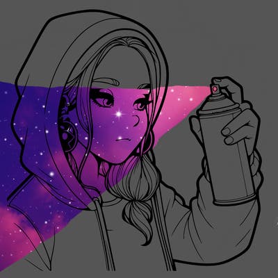 a realistic girl, spray painting