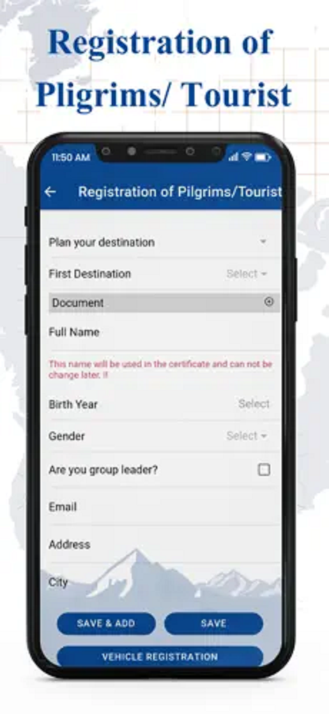 Tourist Care Uttarakhand - Registration form for pilgrims and tourists in the Uttarakhand travel app