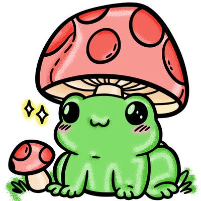 a cute frog with a mushroom hat
