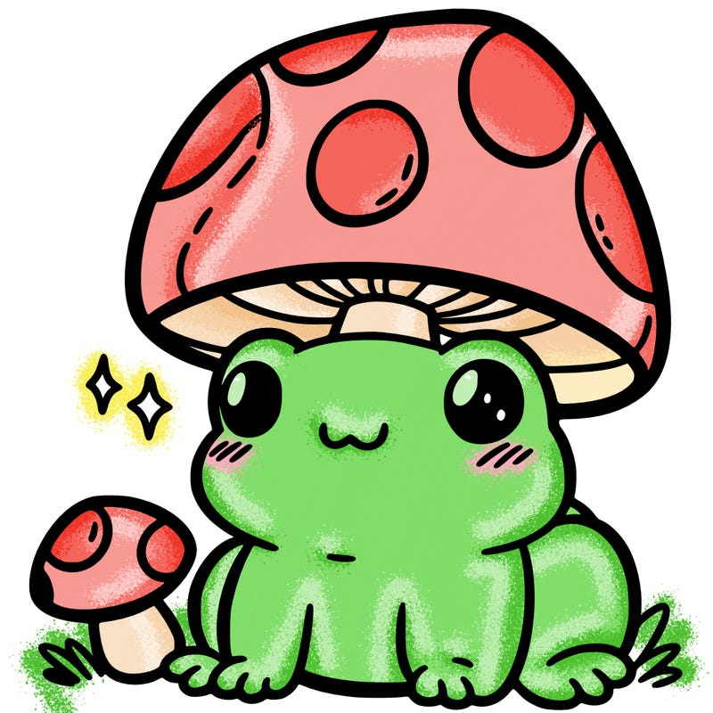a cute frog with a mushroom hat