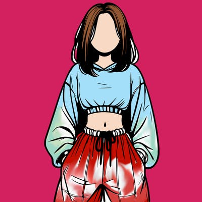 realistic girl faceless with baggy pants and a crop top