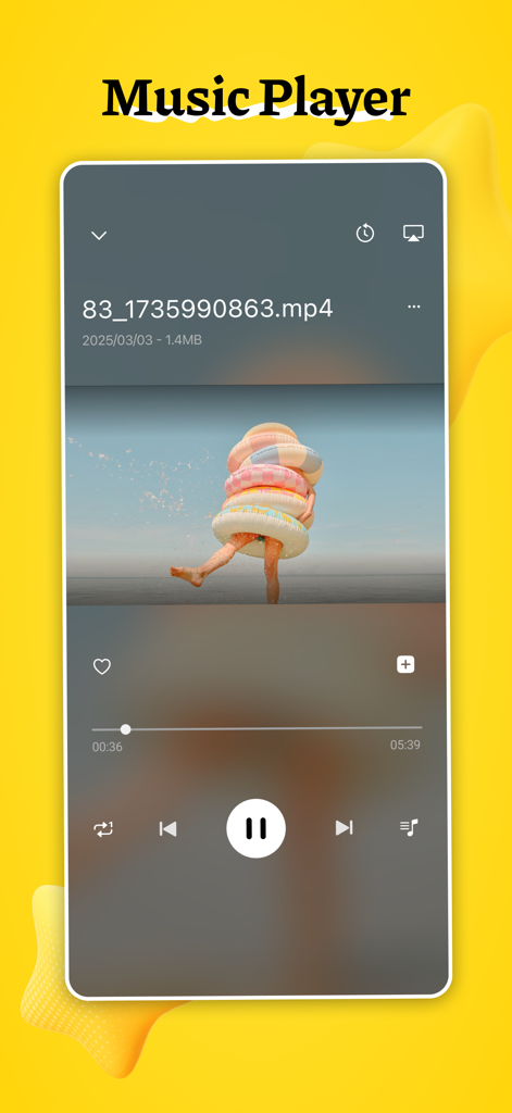 A screenshot of the music player interface showing video playback and media controls in the Offline app.