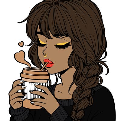 realistic girl drinking coffee