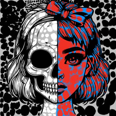 realistic girl with half skull mask