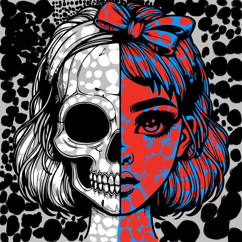 realistic girl with half skull mask