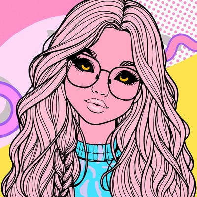 girl with long hair and freckles and glasses realistic