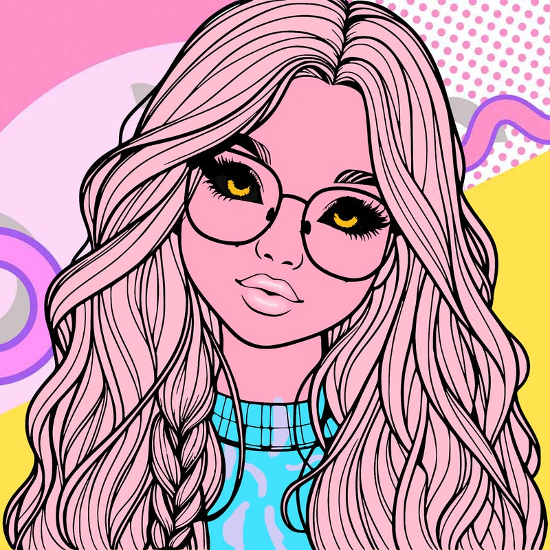 girl with long hair and freckles and glasses realistic