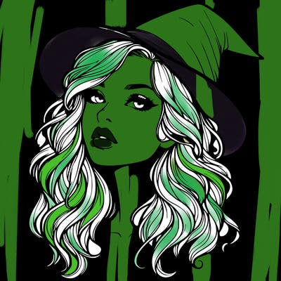 realistic witch girl with wavy hair and lips