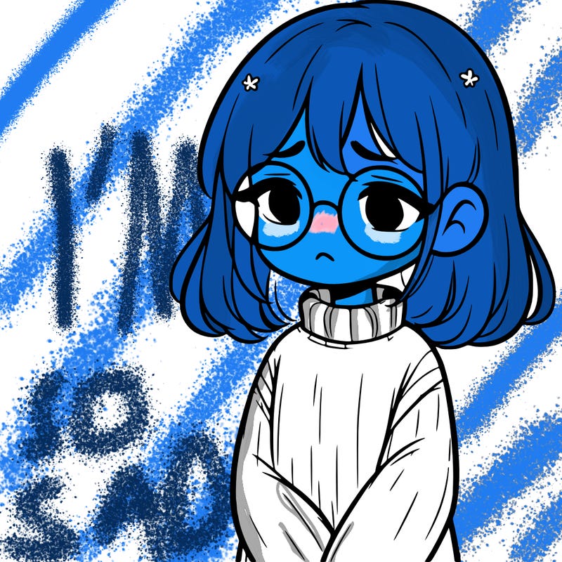 sad girl with glasses in a sweater