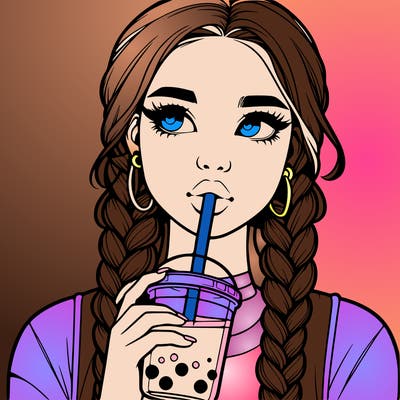 realistic girl with braided hair drinking boba