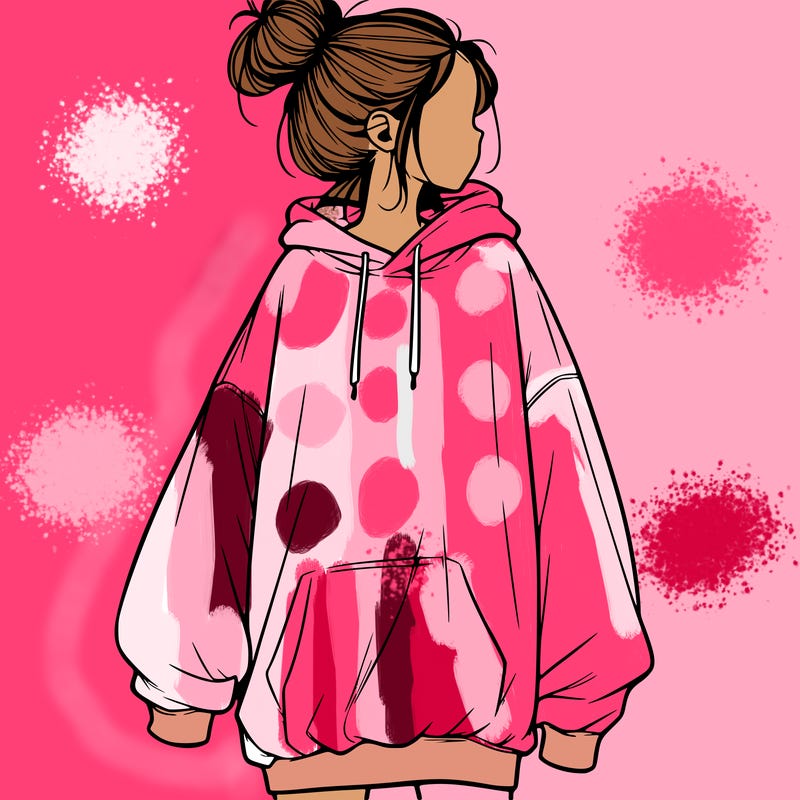 realistic girl with a oversized sweatshirt on and a bun
