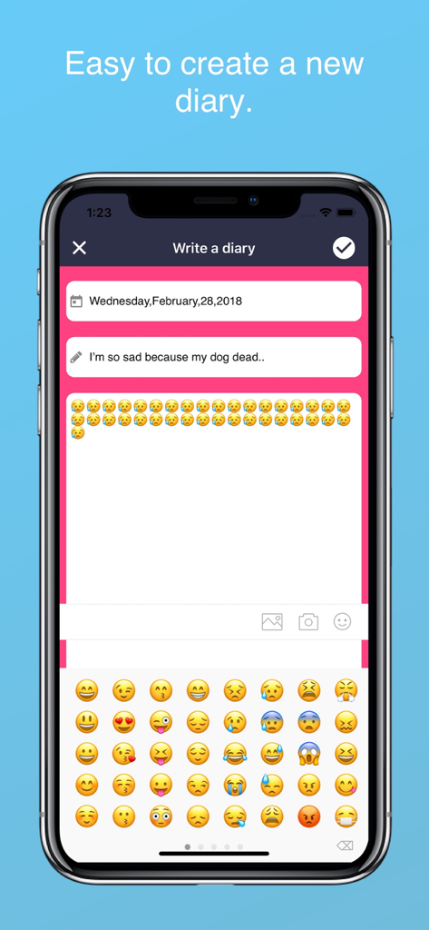 Diary with lock - New diary entry interface in the Diary with lock app featuring a pink theme