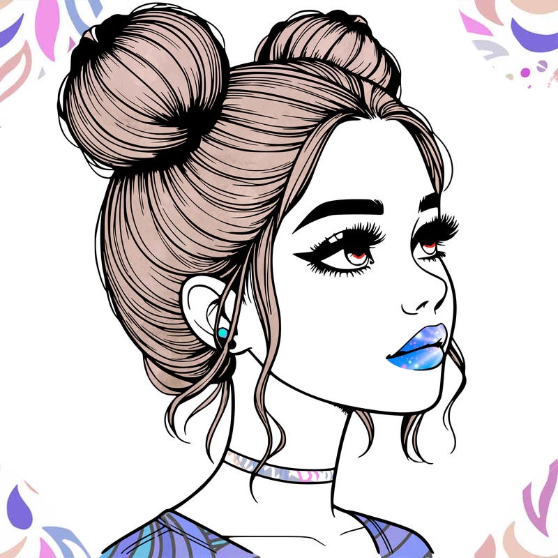 realistic girl with buns on the top of her head