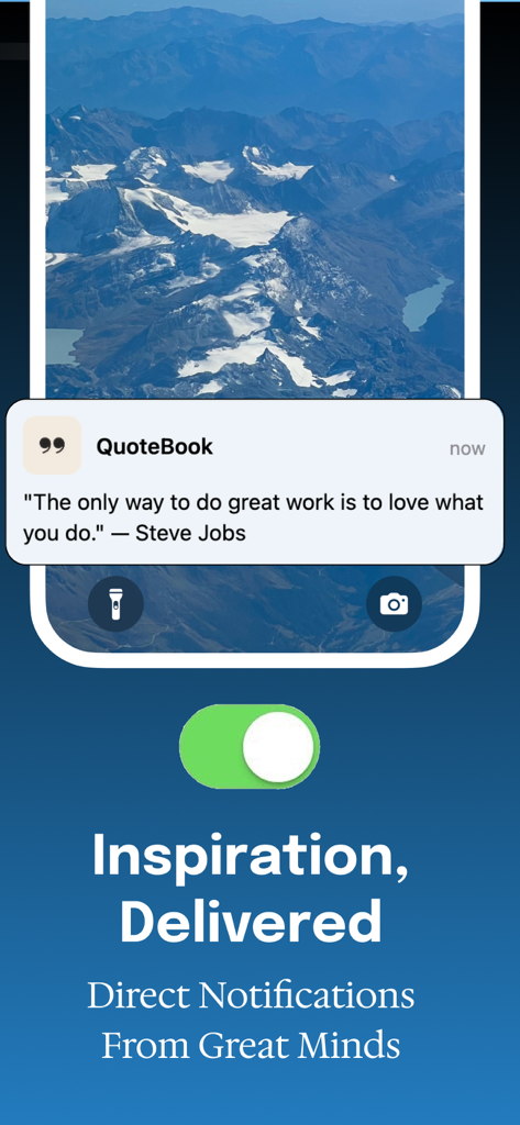 Quotebook - Daily Quotes - Quotebook app notification on an iPhone lock screen displaying a motivational quote by Steve Jobs.