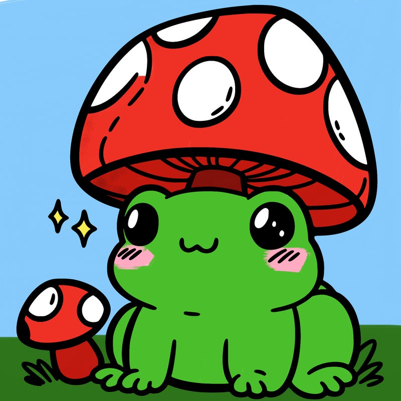 a cute frog with a mushroom hat