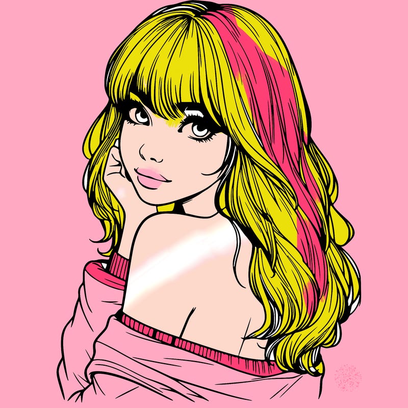 realistic girl with bangs looking over her shoulder