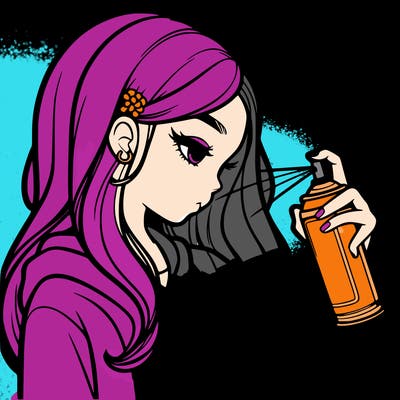 a realistic girl spray painting