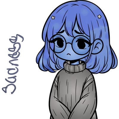 sad girl with glasses in a sweater