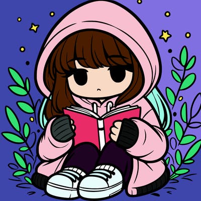 girl in oversized hoodie reading a book