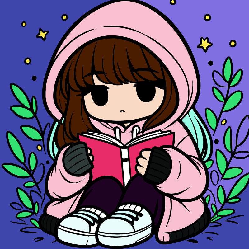 girl in oversized hoodie reading a book