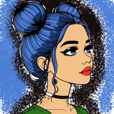 realistic girl with buns on the top of her head