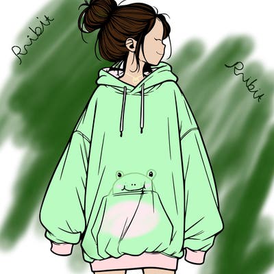 realistic girl with a oversized sweatshirt on and a bun