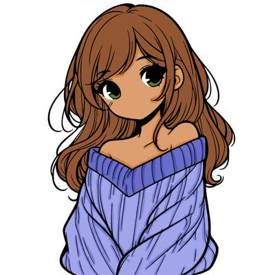 shy pretty girl wearing a sweater that is falling off one shoulder portrait