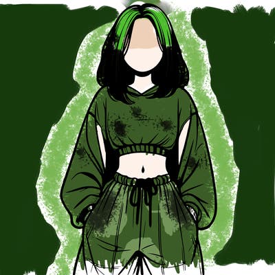 realistic girl faceless with baggy pants and a crop top