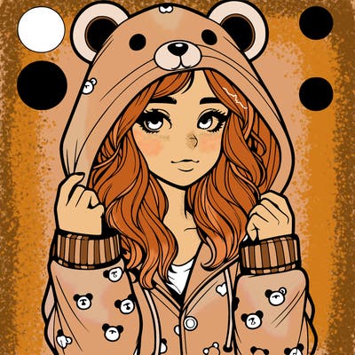 realistic girl in a animal pjs hoodie