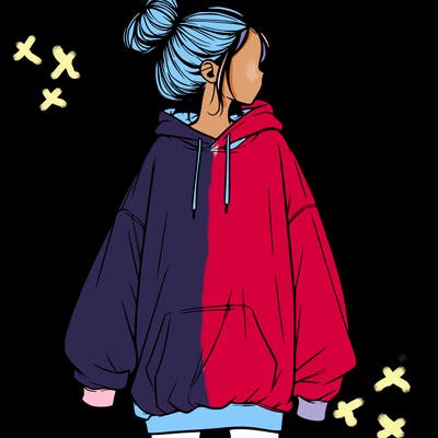 realistic girl with a oversized sweatshirt on and a bun