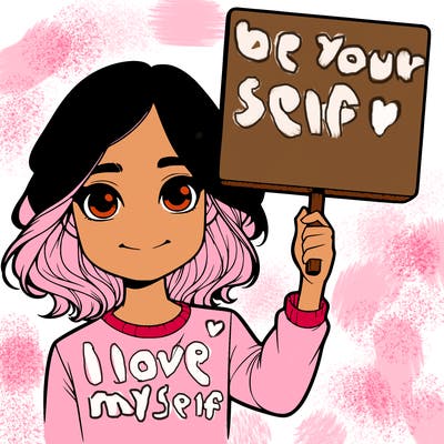 realistic girl holding up a sign