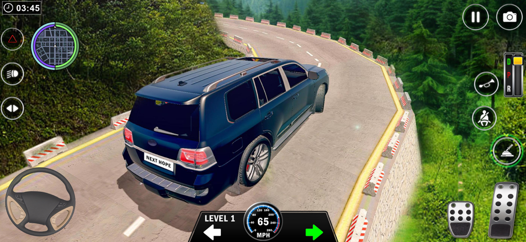 Un SUV azul conduciendo por una escénica carretera de montaña en el juego Car Driving Master.