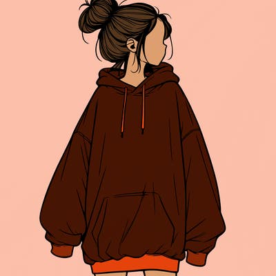 realistic girl with a oversized sweatshirt on and a bun